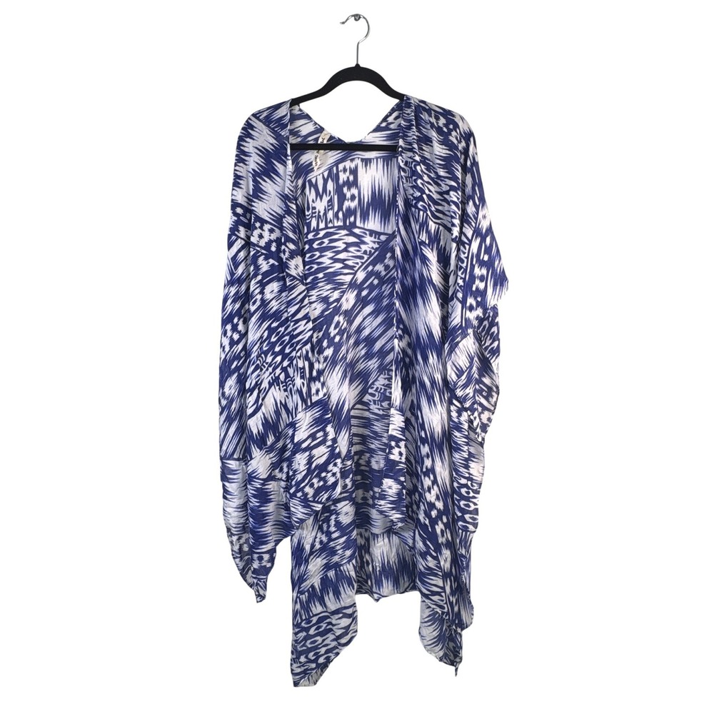 Michael Stars Blue White Ikat Print Kimono Wrap One Size Viscose Cover Up